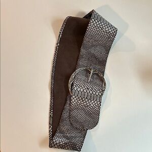 Snake Print Belt with Silver Buckle